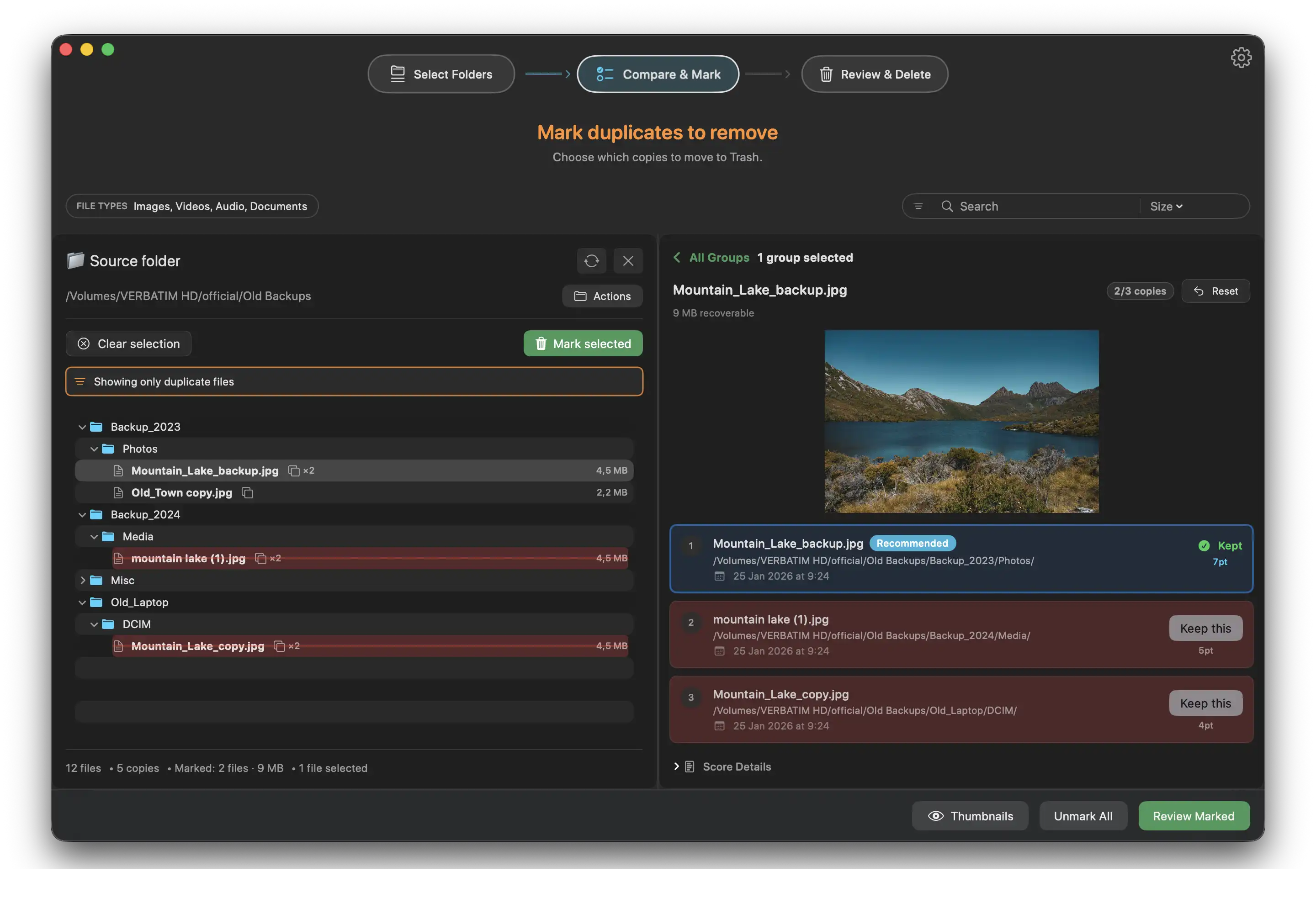 Duplicate Wizard dual panel